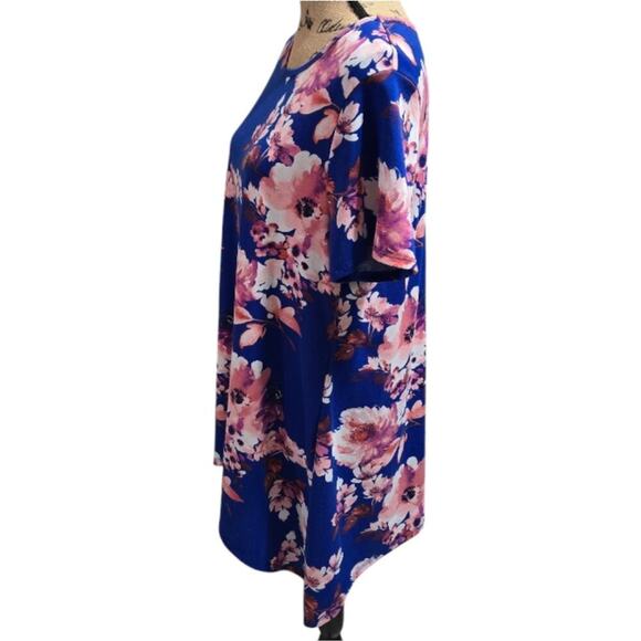Lularoe Melissa Tunic Top XL Rose Blue Pink Floral NEW Shark Bite Hem - Picture 4 of 8